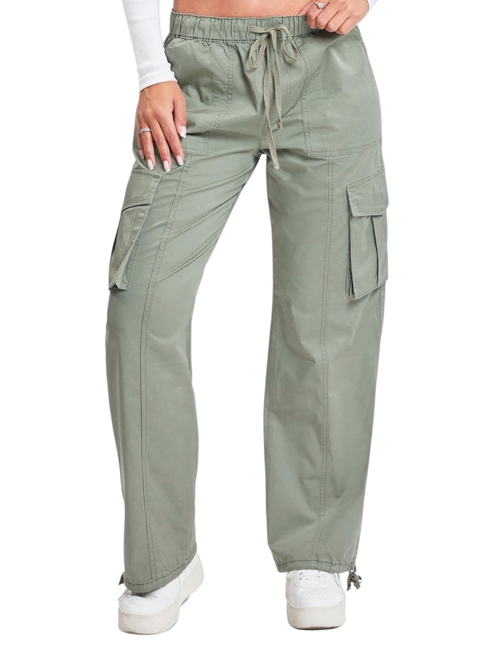 YMI Sage Green Wide-Leg Cargo Joggers